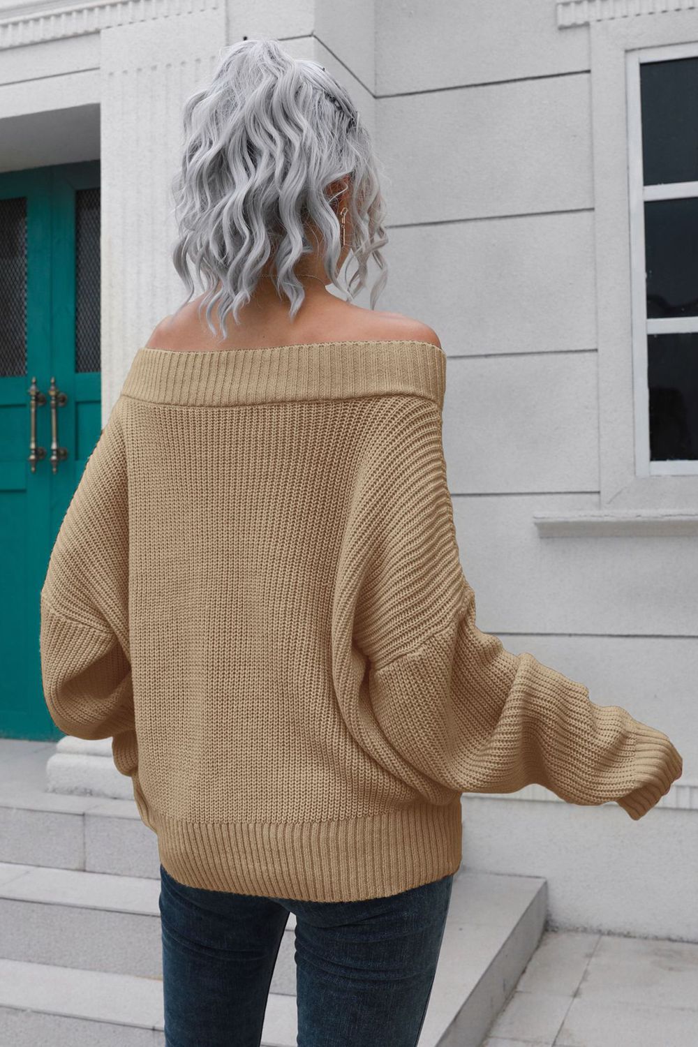 Women’s Off-Shoulder Ribbed Long Sleeve Pullover Sweater