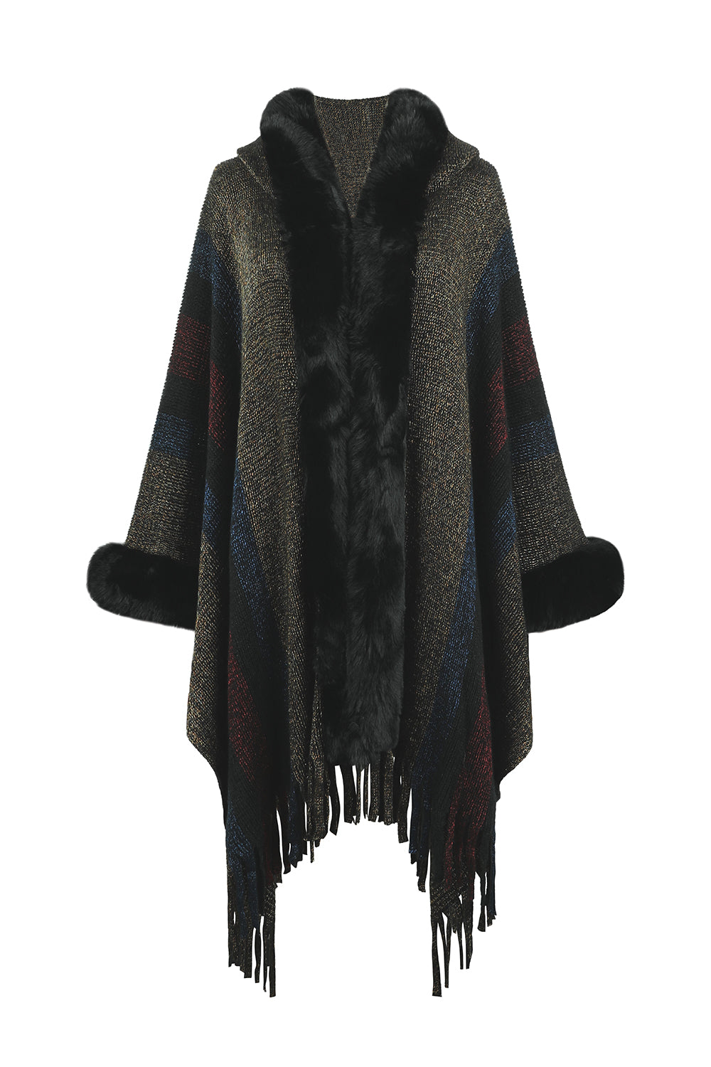 Women’s Color Block Fringe Detail Poncho