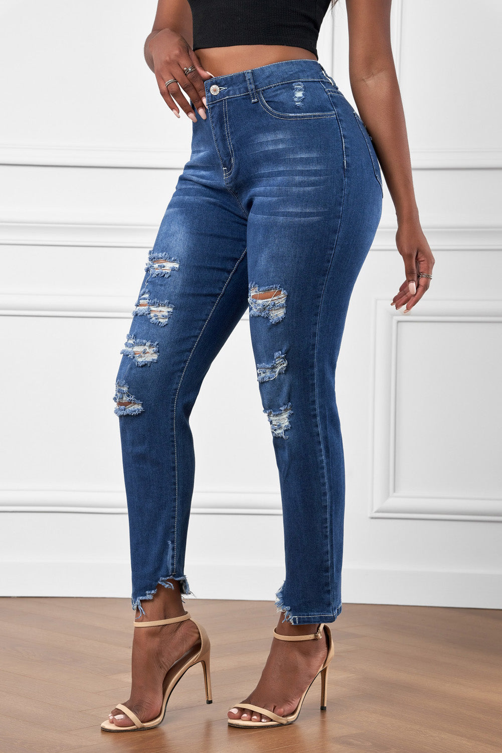 Women’s High-Rise Distressed Hem Detail Jeans
