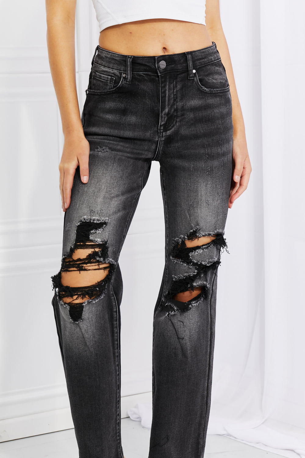 Women’s RISEN Full Size Lois Distressed Loose Fit Jeans