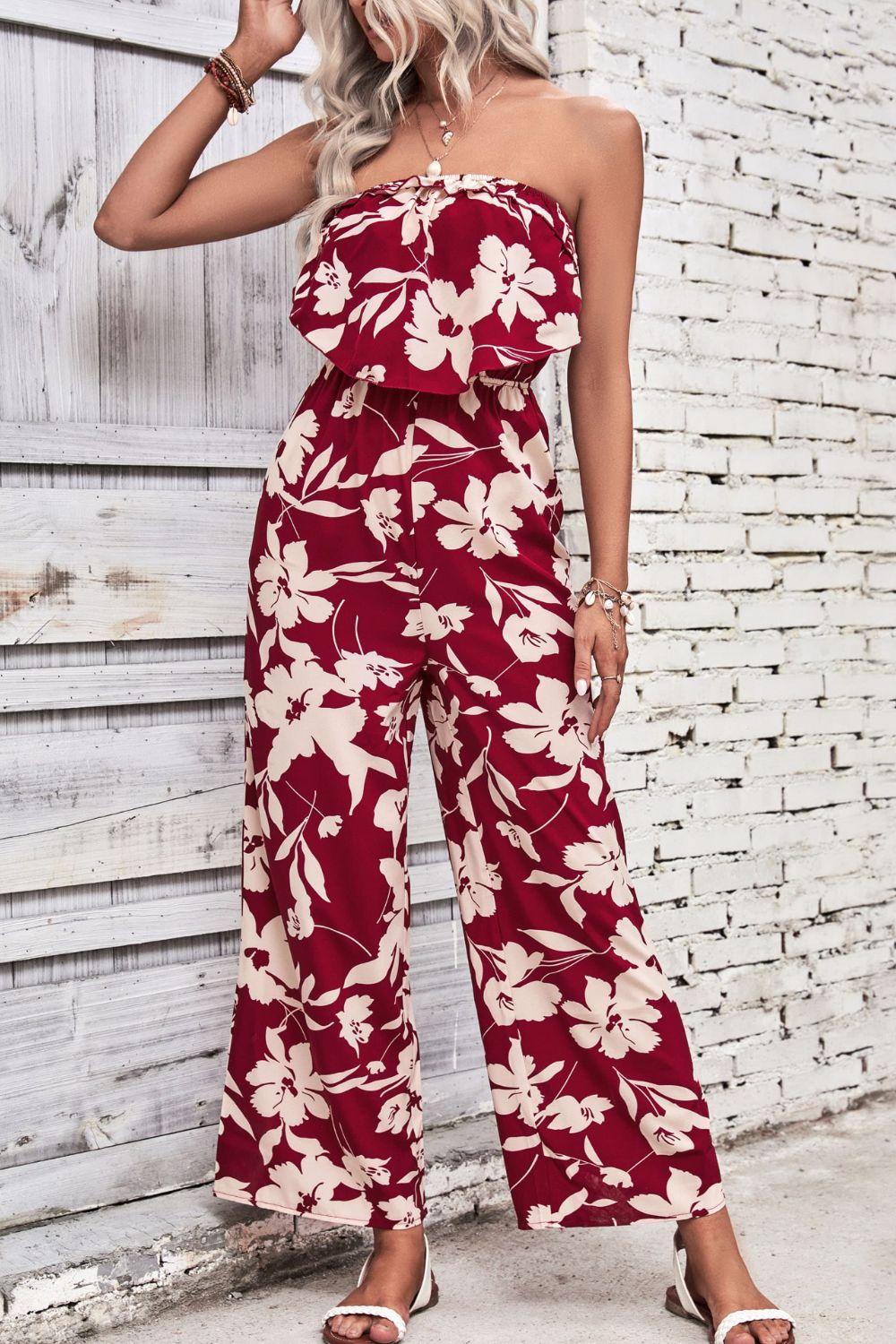 Women’s Floral Strapless Wide Leg Jumpsuit