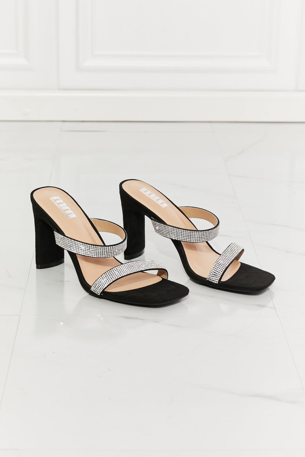 Women’s MMShoes Leave A Little Sparkle Rhinestone Block Heel Sandal in Black
