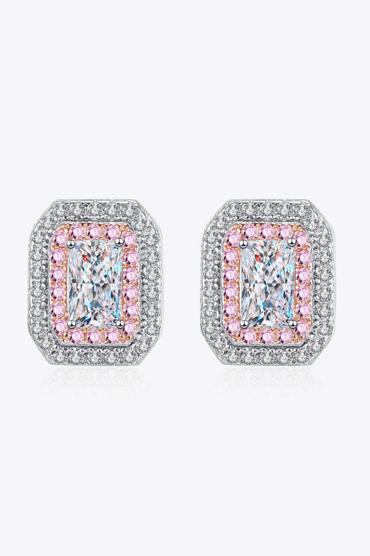 Women’s 1 Carat Moissanite and Zircon Contrast Geometric Stud Earrings