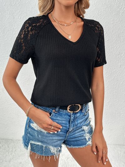 Women’s Lace Detail V-Neck Short Sleeve T-Shirt