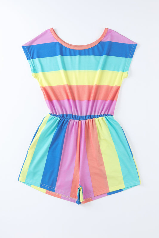 Women’s Multicolored Stripe Round Neck Romper