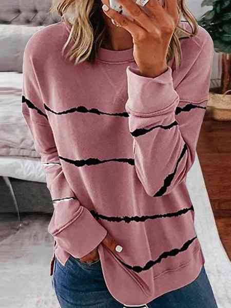 Women’s Striped Round Neck Sweatshirt