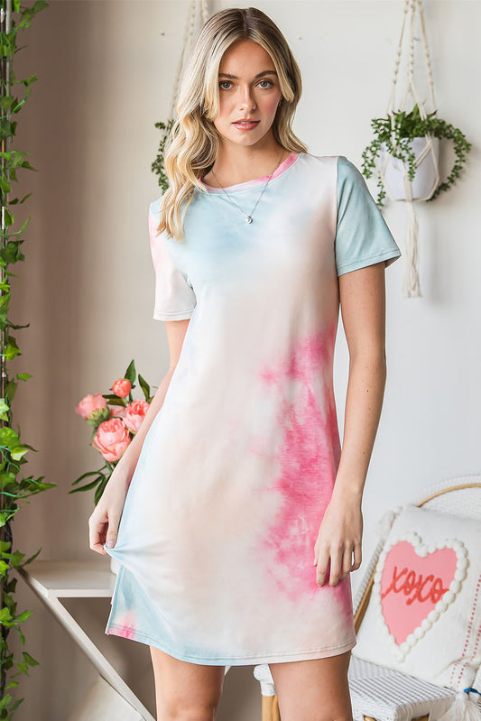 Women’s Tie-Dye Round Neck Short Sleeve Slit Dress
