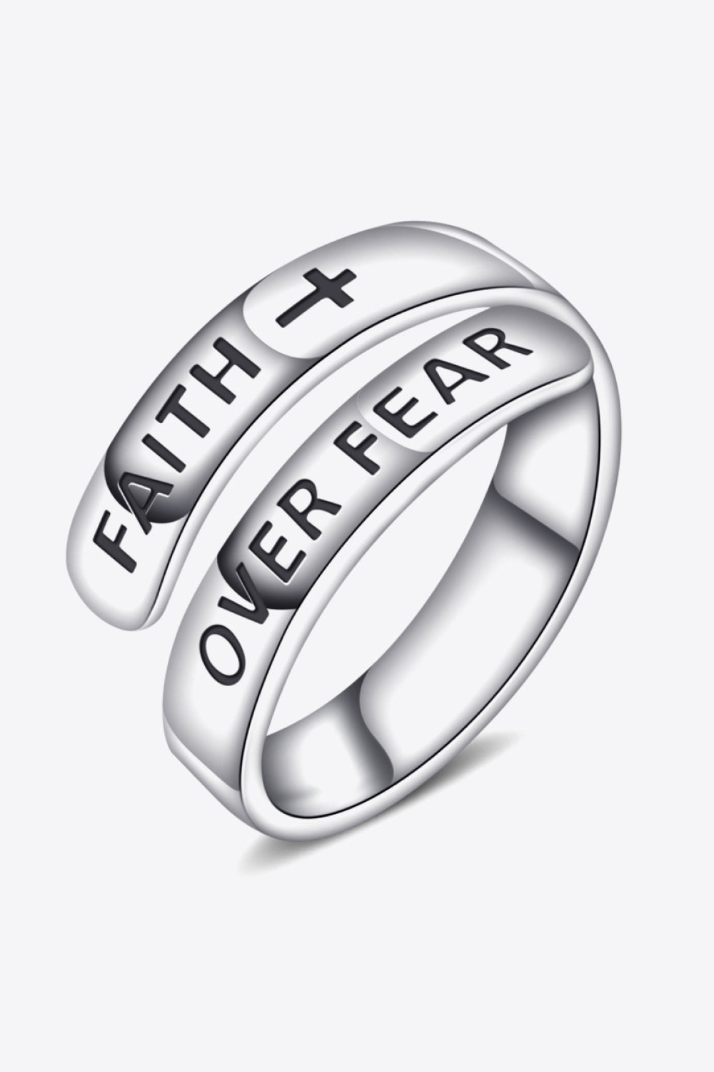 Women’s 925 Sterling Silver FAITH OVER FEAR Bypass Ring