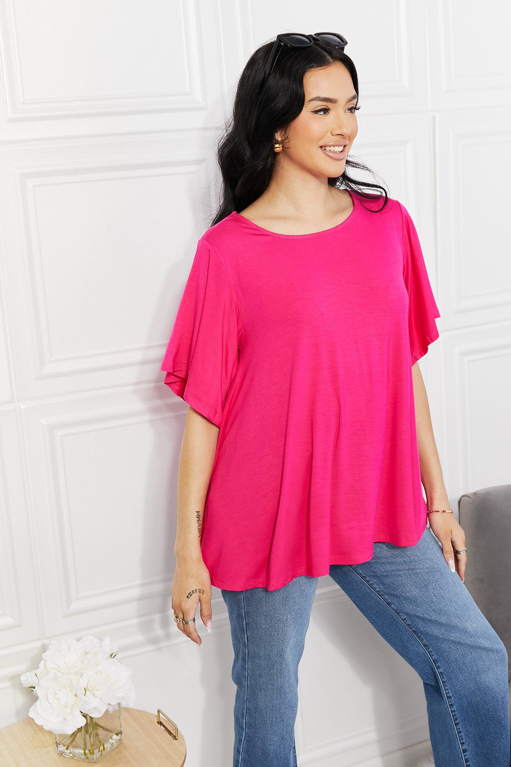 Women’s Yelete Full Size More Than Words Flutter Sleeve Top