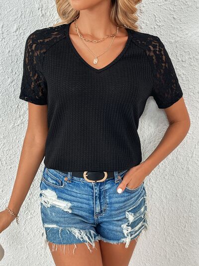 Women’s Lace Detail V-Neck Short Sleeve T-Shirt