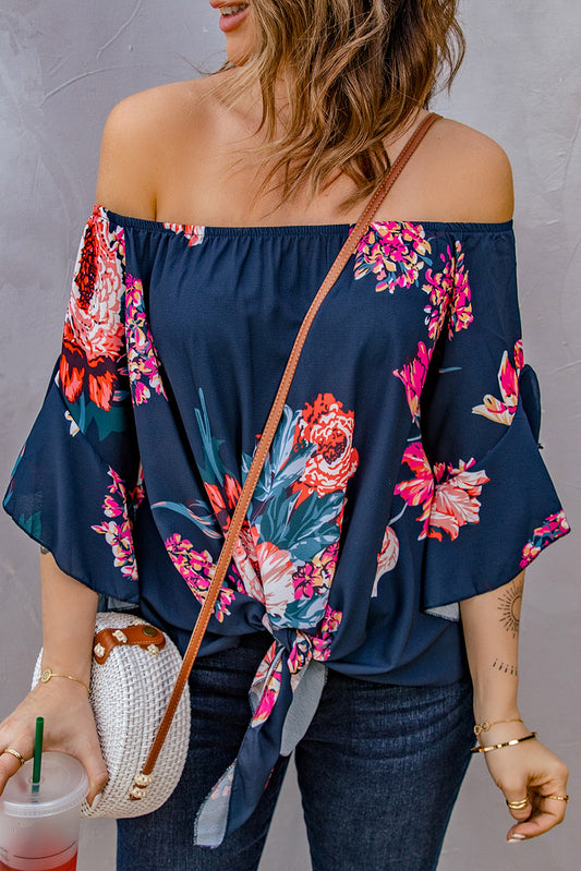 Women’s Printed Off-Shoulder Flounce Sleeve Top