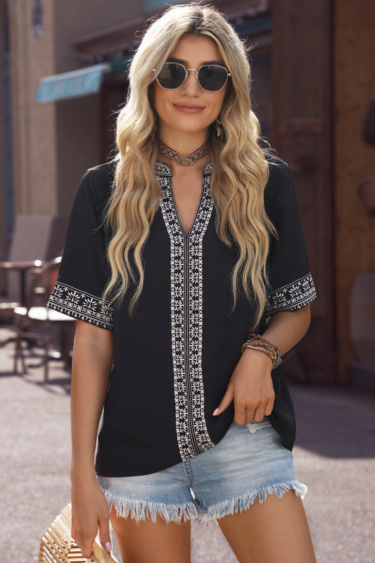 Women’s Embroidered V-Neck Top