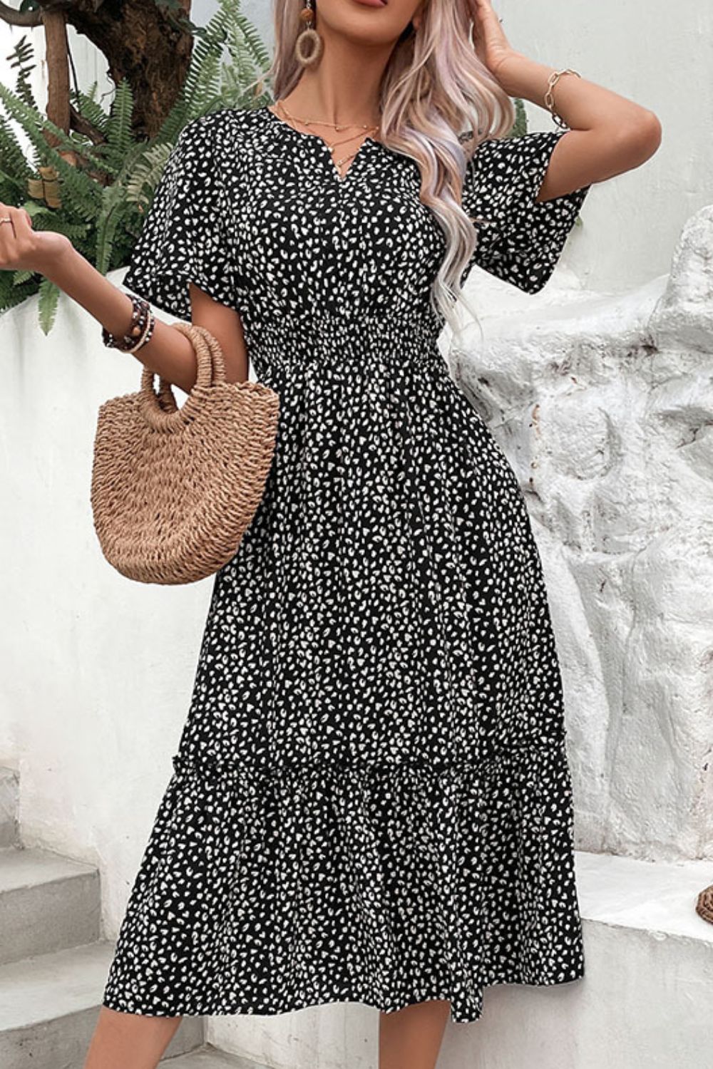 Women’s Leopard Print Short Sleeve Midi Dress