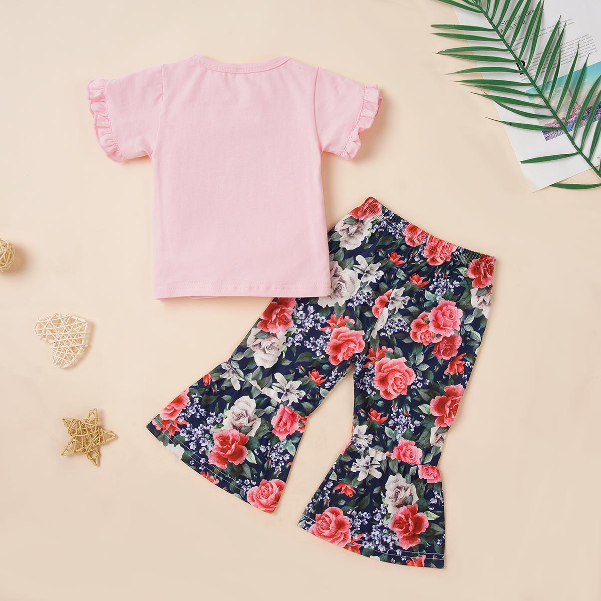 Children’s Girls Round Neck PRETTY GIRL Graphic T-Shirt and Floral Print Pants Set