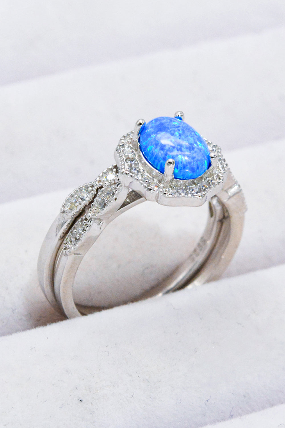 Women’s 2-Piece 925 Sterling Silver Opal Ring Set