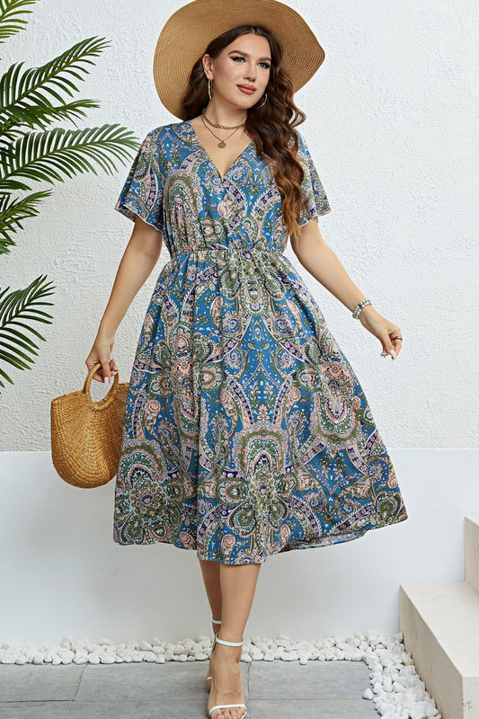 Women’s Printed Flutter Sleeve Midi Dress