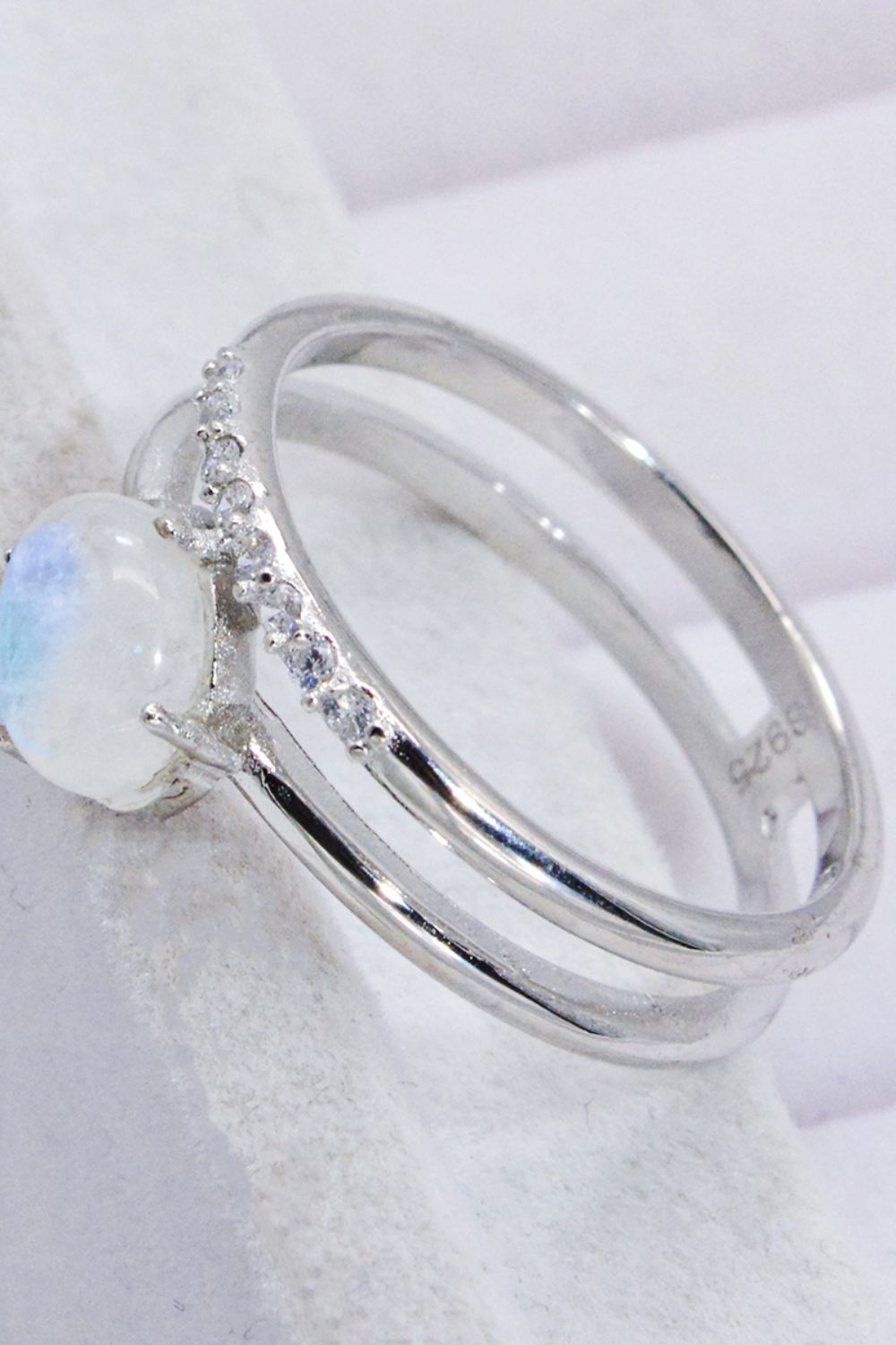Women’s Natural Moonstone and Zircon Double-Layered Ring