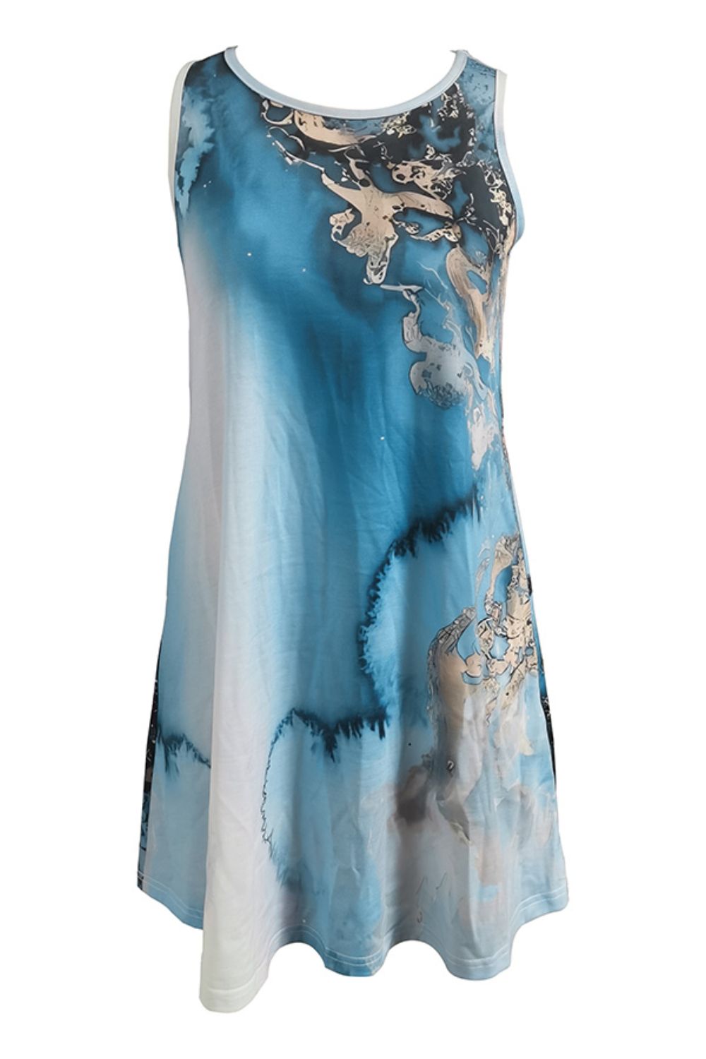 Women’s Abstract Print Round Neck Sleeveless Dress with Pockets