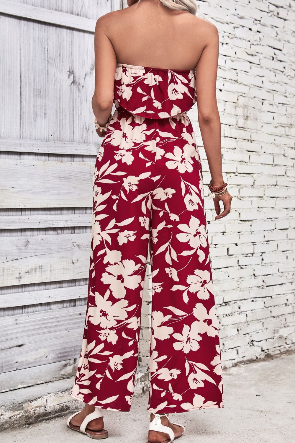 Women’s Floral Strapless Wide Leg Jumpsuit