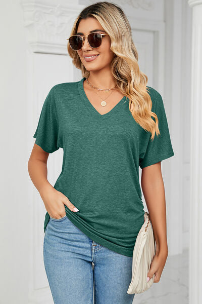 Women’s Ruched V-Neck Short Sleeve T-Shirt