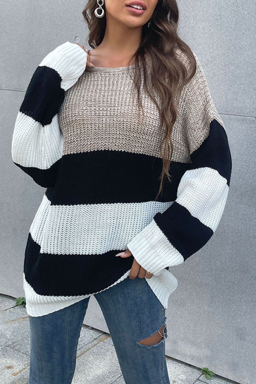 Women’s Color Block Striped Long Sleeve Sweater
