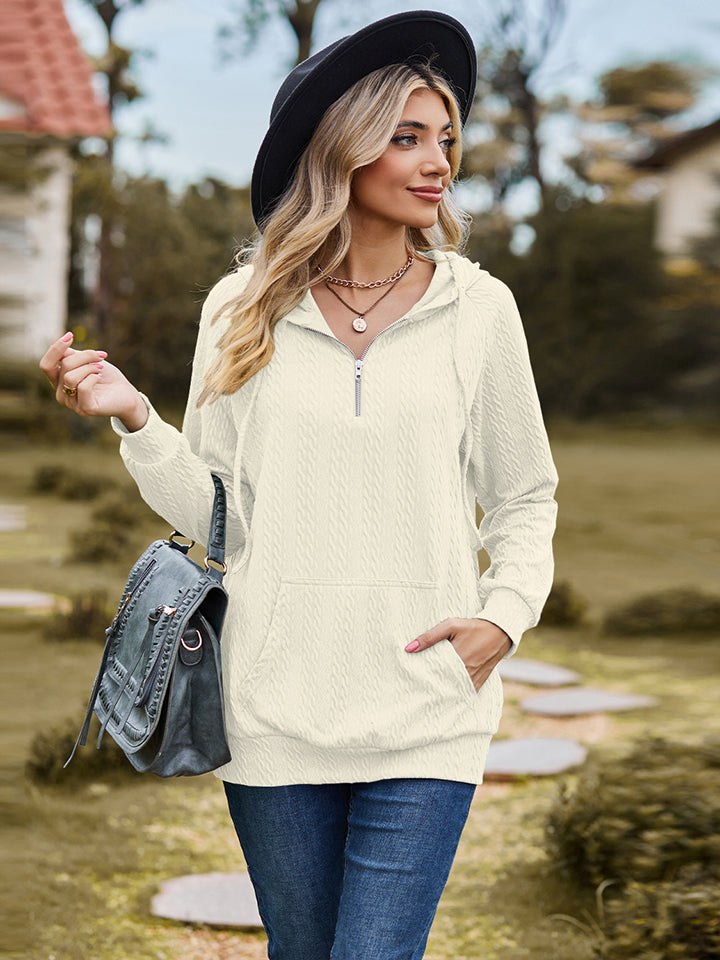 Women’s Cable-Knit Zip-Up Hooded Blouse