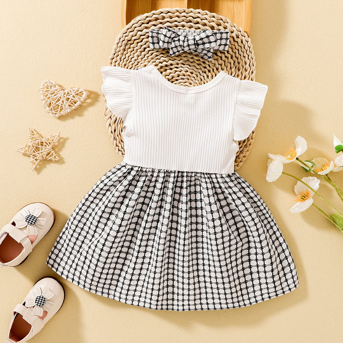 Children’s Girls Plaid Bow Detail Round Neck Dress