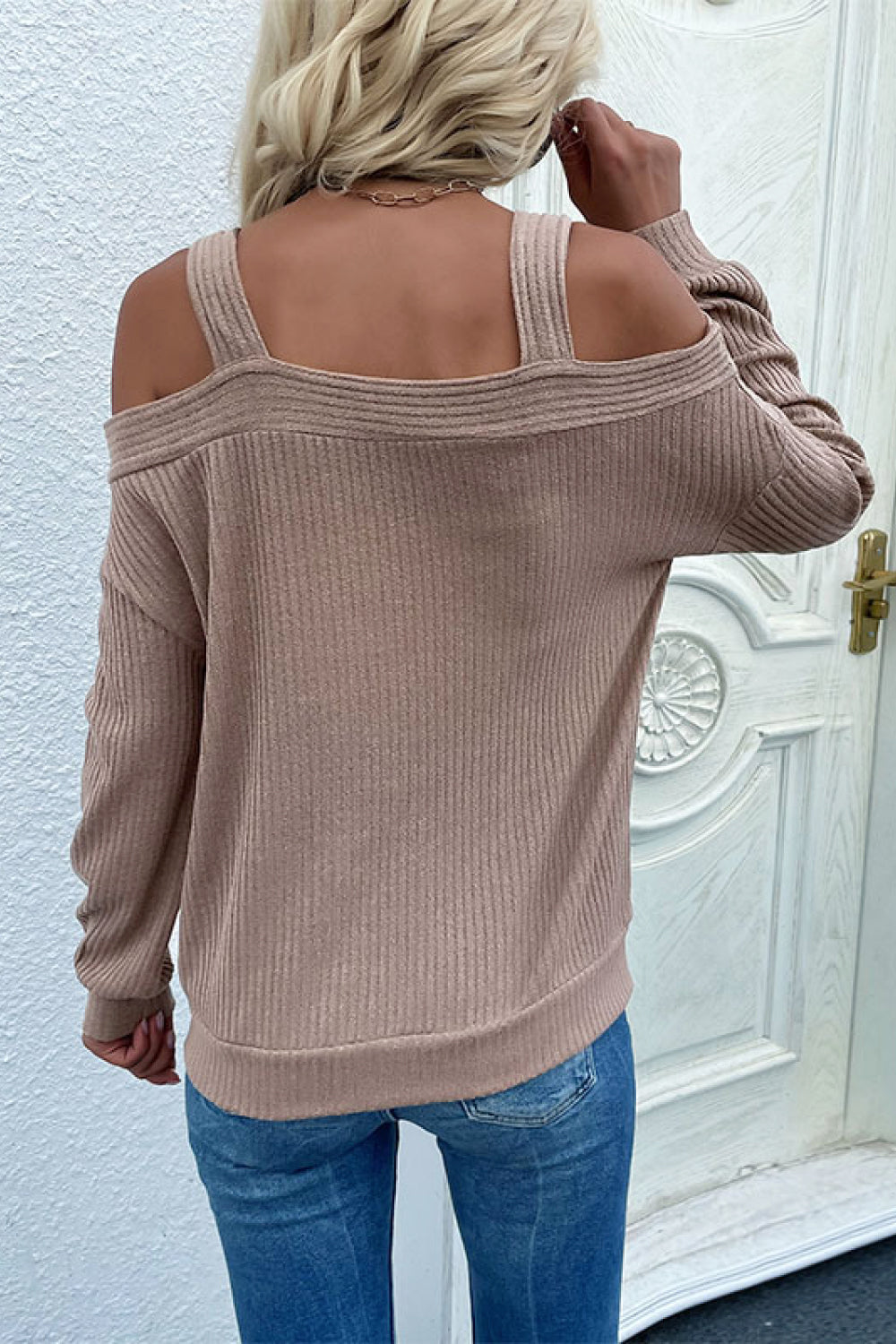 Women's Cold Shoulder Rib-Knit Sweater Size S-XL