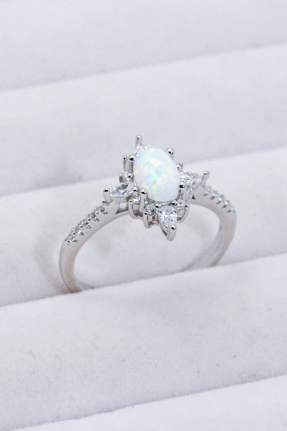 Women’s Platinum-Plated Opal and Zircon Ring