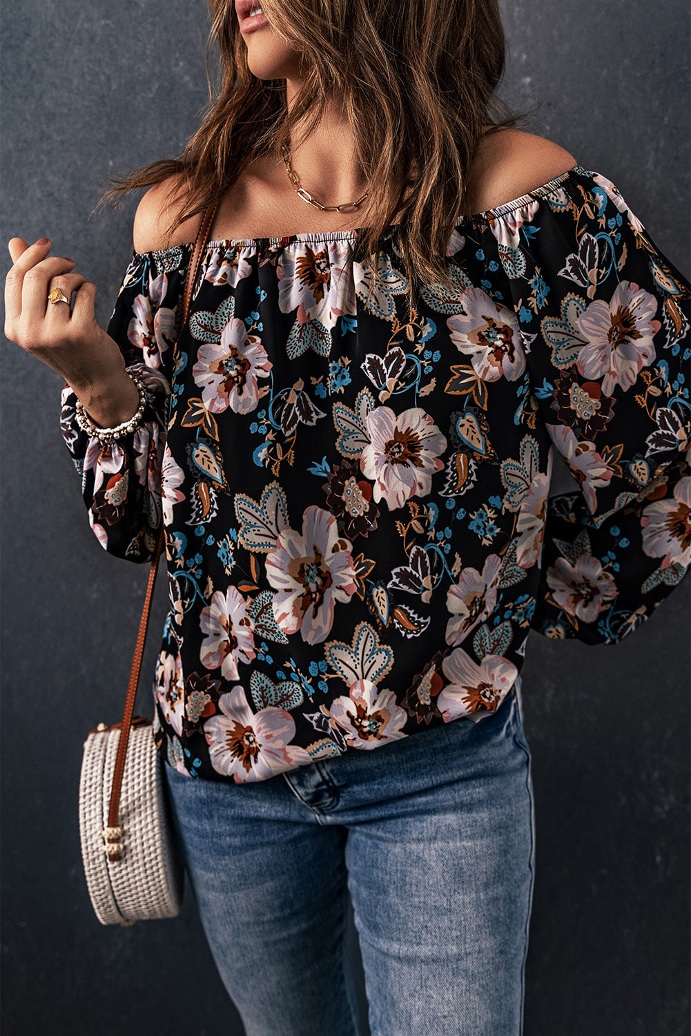 Women’s Floral Off-Shoulder Balloon Sleeve Blouse