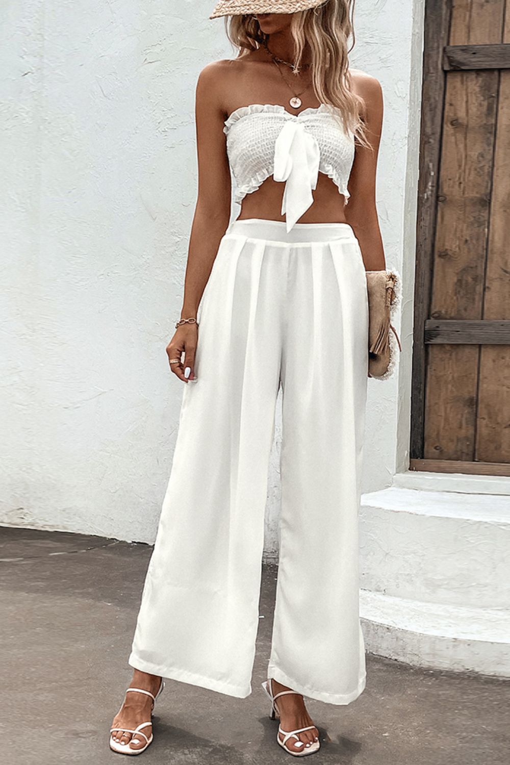 Women’s Smocked Tube Top and Wide Leg Pants Set