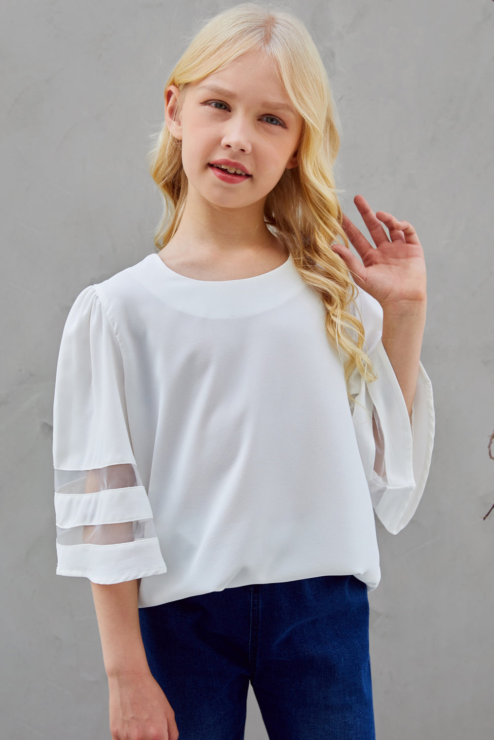 Children’s Girls Sheer Striped Flare Sleeve Tee Shirt