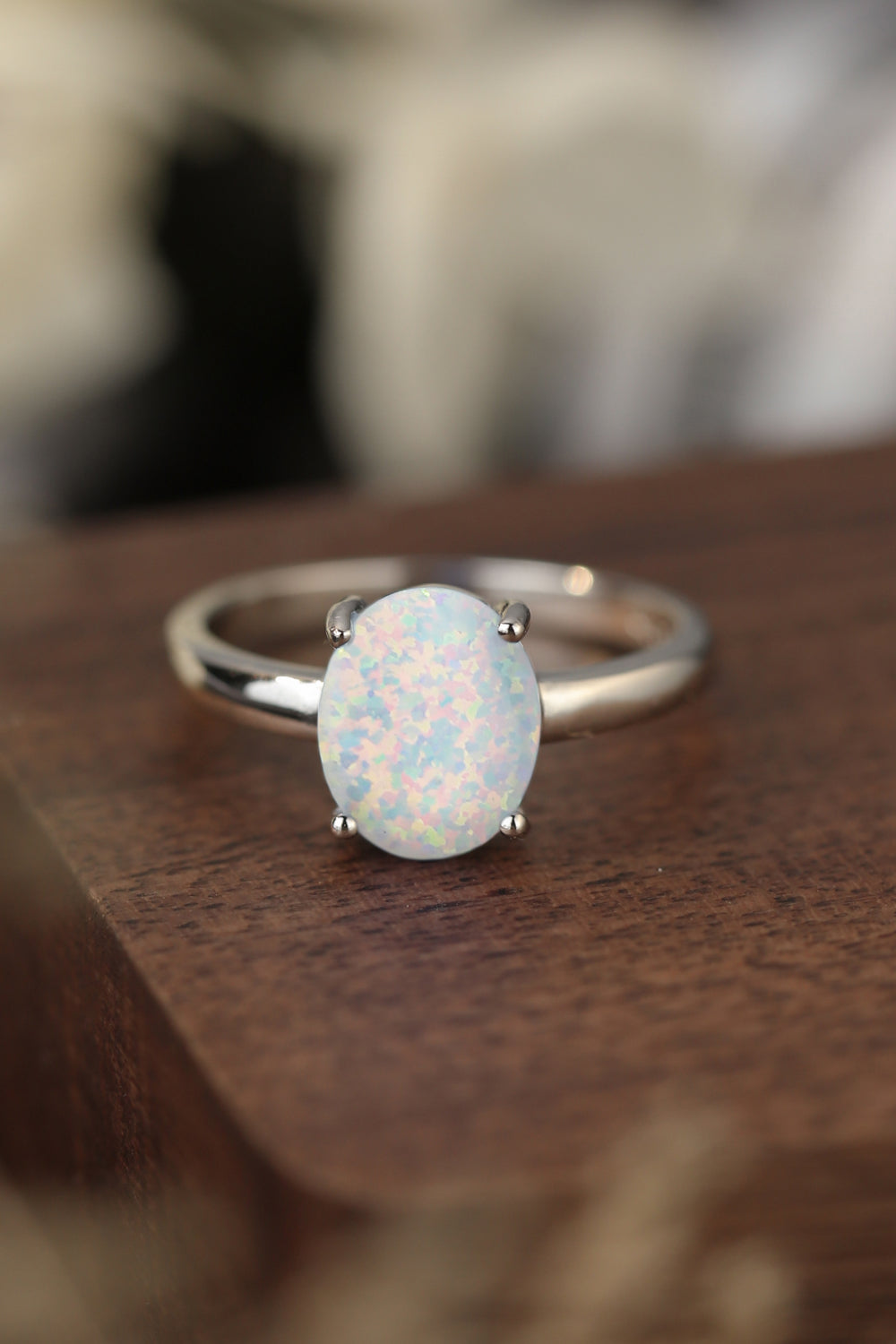 Women’s 925 Sterling Silver Opal Solitaire Ring