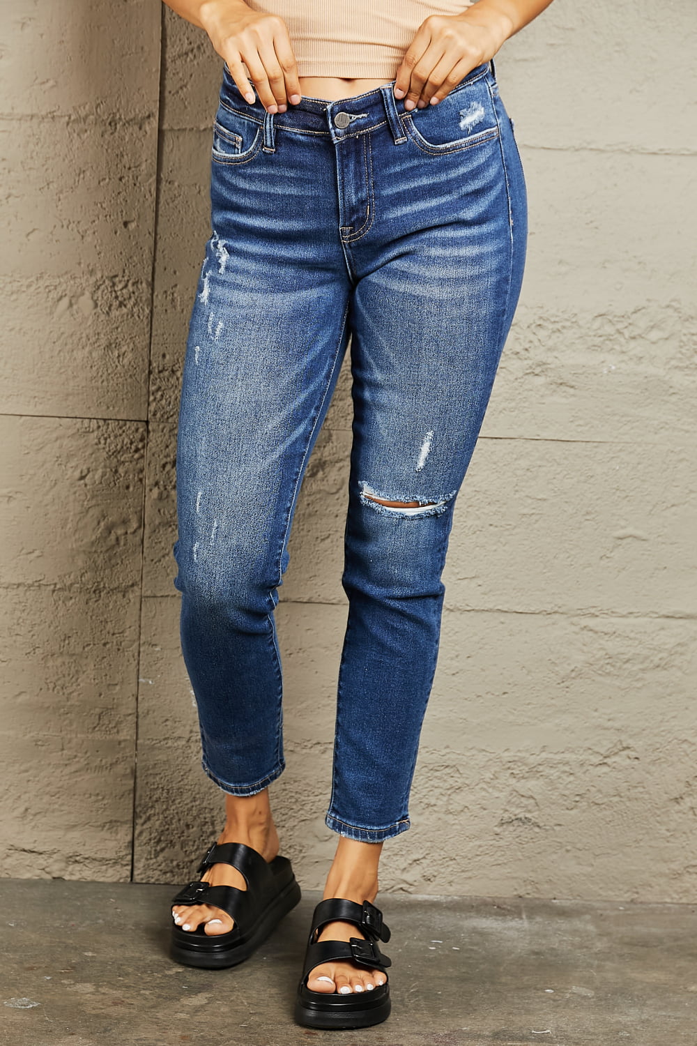 Women’s BAYEAS Mid Rise Distressed Slim Jeans