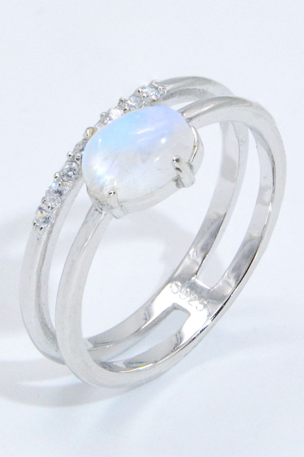 Women’s Natural Moonstone and Zircon Double-Layered Ring