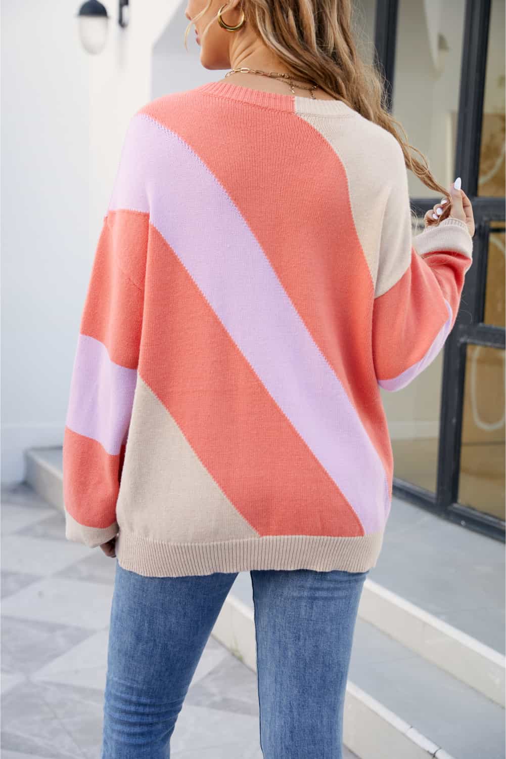 Women’s Color Block Ribbed Round Neck Sweater
