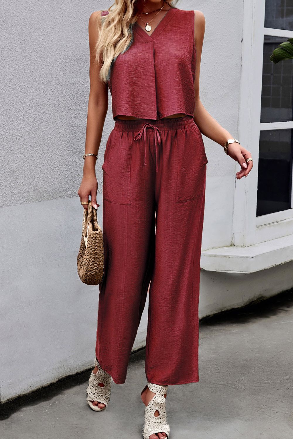 Women’s V-Neck Tank and Drawstring Pants Set