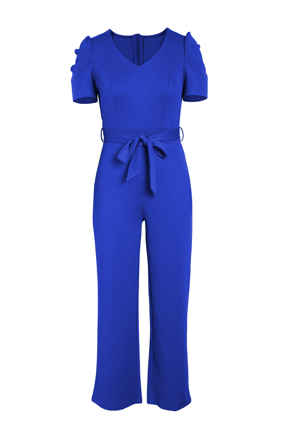 Women’s Belted Puff Sleeve V-Neck Jumpsuit