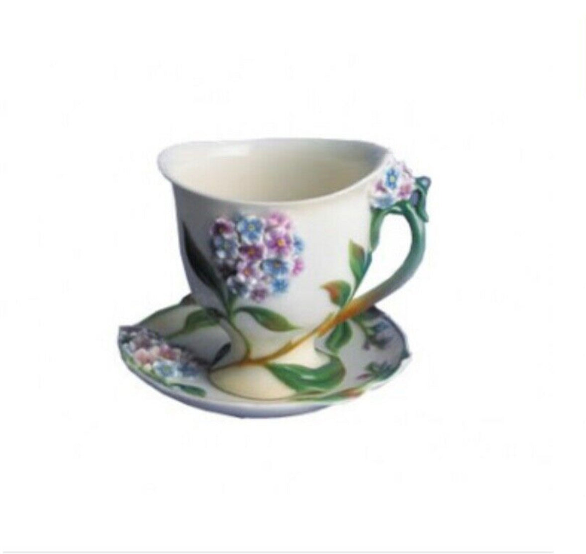 Franz Collection Porcelain Forget Me Not Flower Design Sculptured Cup/Saucer Set