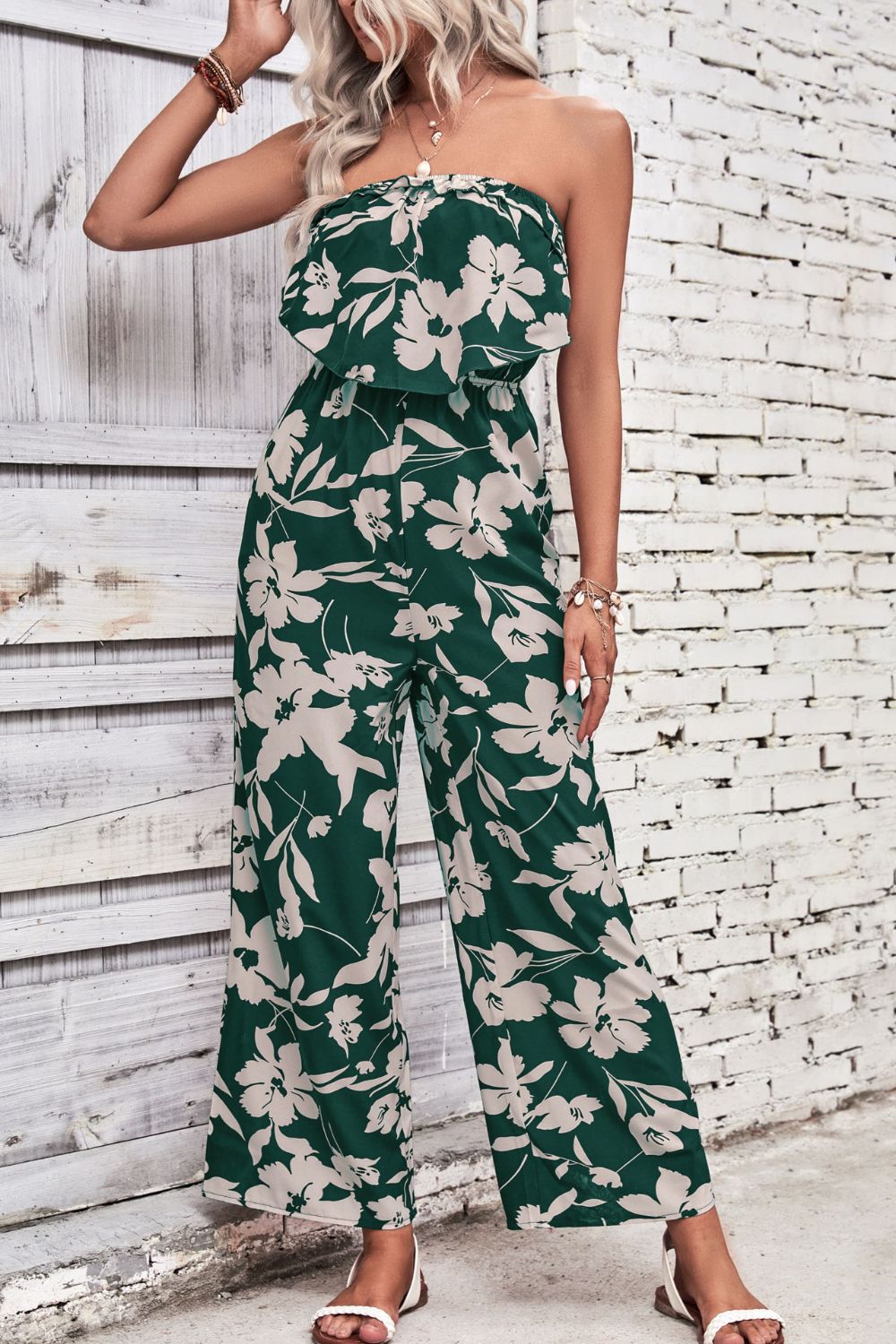 Women’s Floral Strapless Wide Leg Jumpsuit