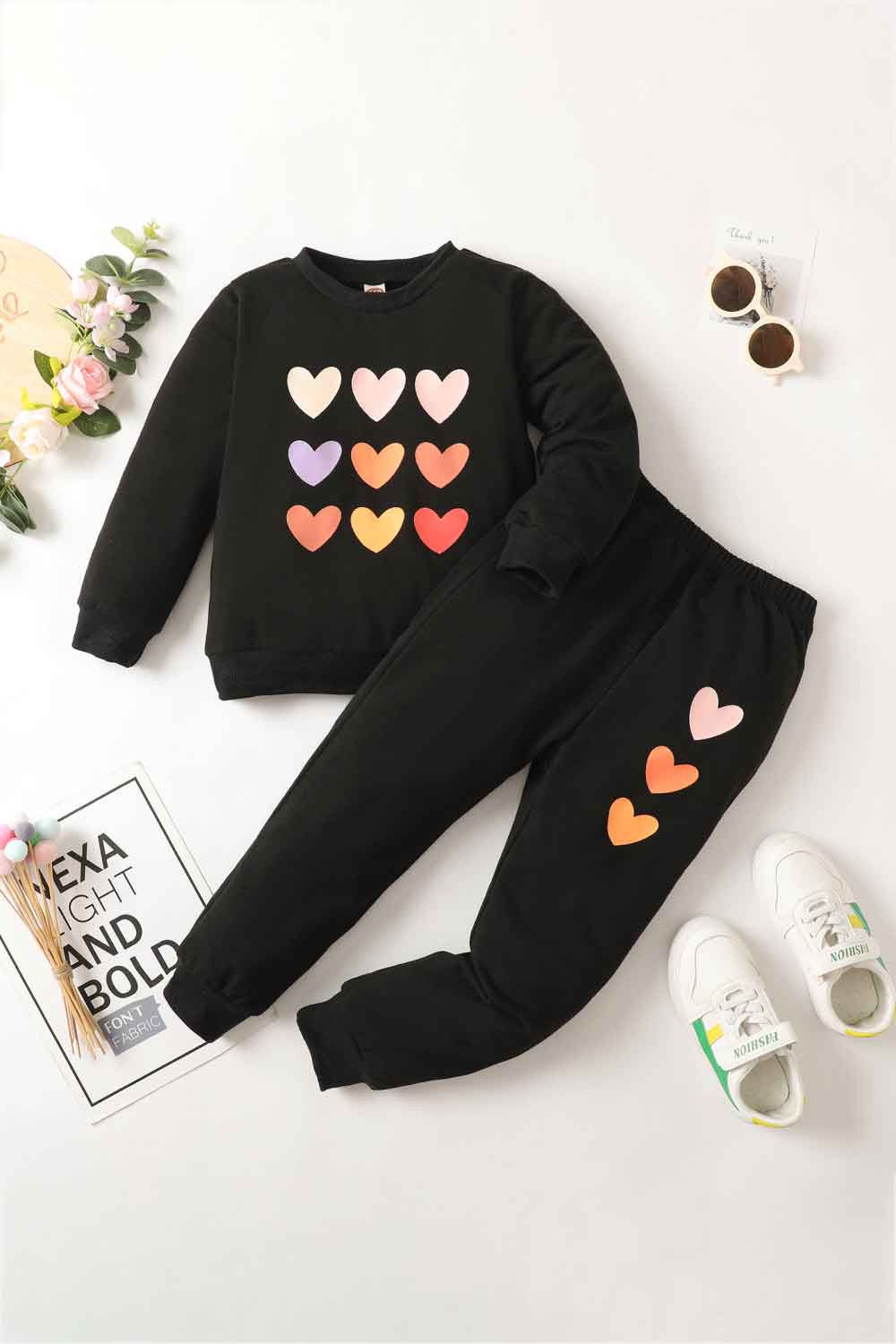 Children’s Girls Heart Graphic Sweatshirt and Joggers Set