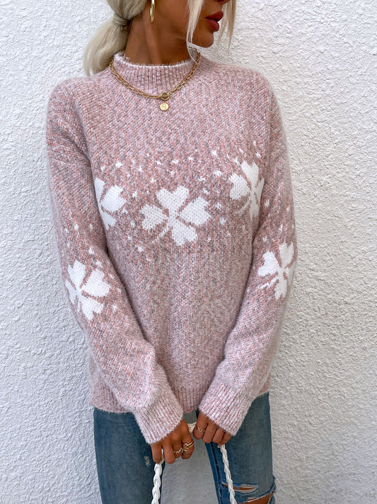 Women’s Four Leaf Clover Mock Neck Sweater