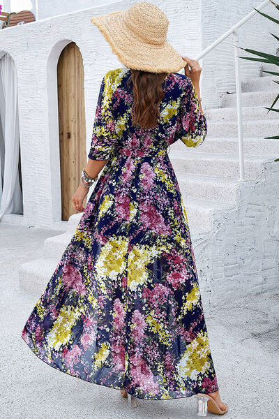 Women’s Printed Tied Half Sleeve Slit Dress