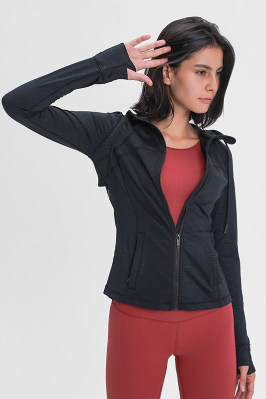 Women’s Drawstring Detail Zip Up Sports Jacket with Pockets
