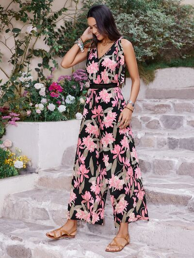 Women’s Printed V-Neck Sleeveless Jumpsuit