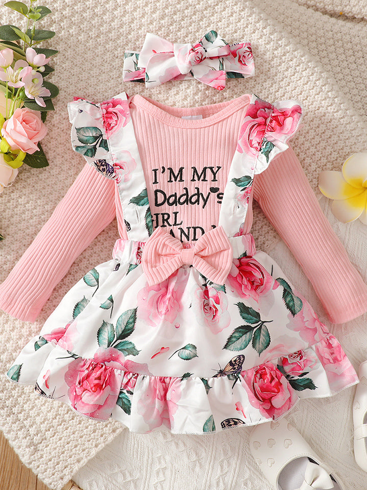 Children’s Girls Round Neck Long Sleeve Top and Printed Dress Set