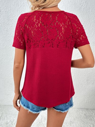 Women’s Lace Detail V-Neck Short Sleeve T-Shirt