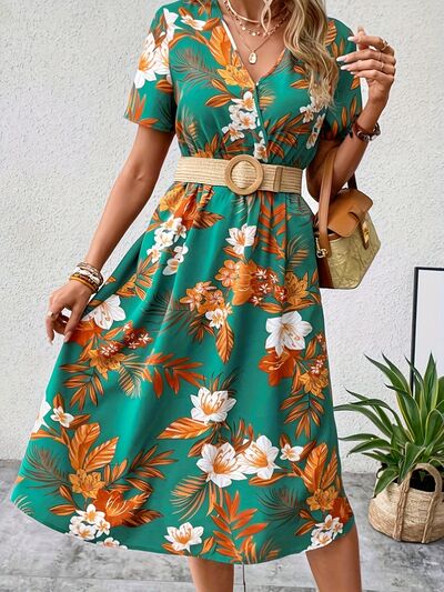 Women’s Floral Surplice Short Sleeve Dress
