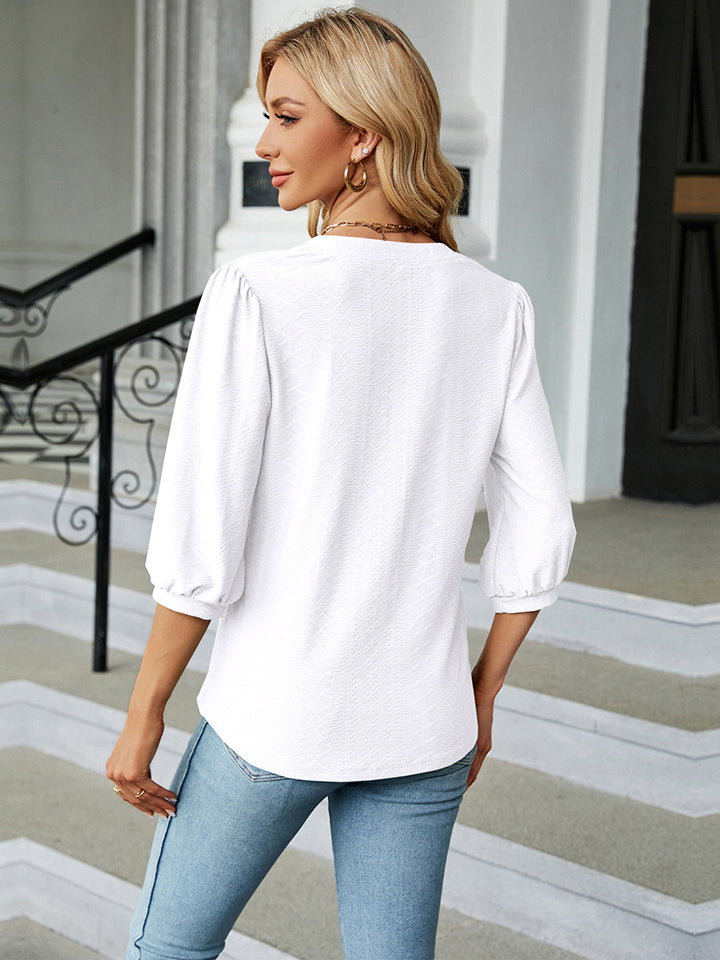 Women’s Notched Neck Three-Quarter Sleeve Blouse