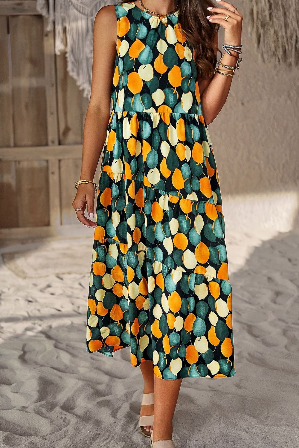 Women’s Printed Sleeveless Midi Dress with Pocket